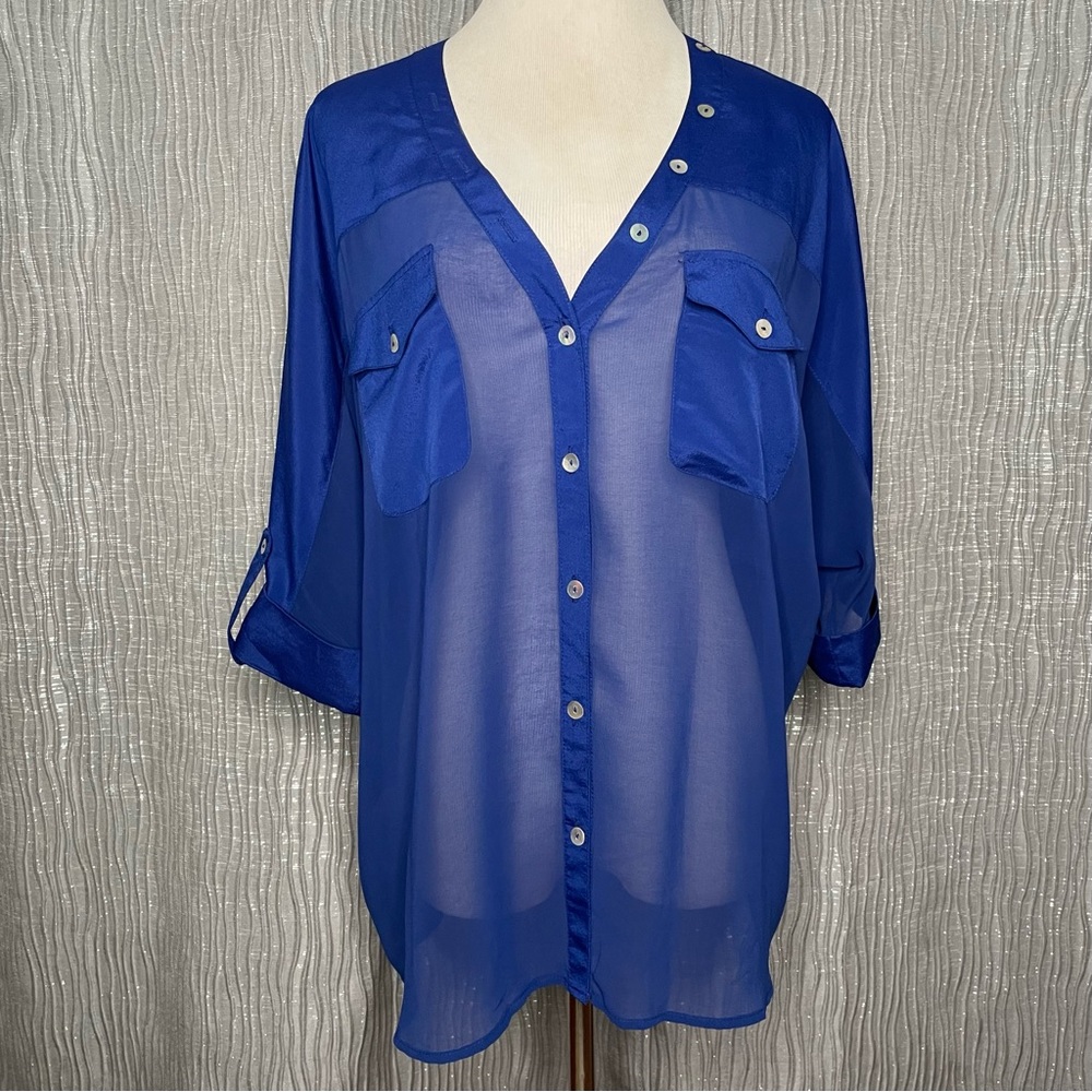 Black Rainn front & back button sheer blouse